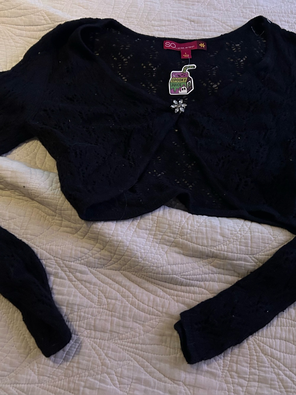 SO Black Openwork Knit Bolero with Jewel rhinestone Accent